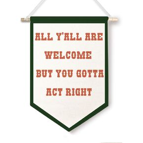 Blissfulabon Retro Classroom Gall Decor - All Y'all نرحب ولكنك يجب أن تتصرف لافتة القماش الأيمن ، رجعية راية العلم لعلم الأطفال غرفة غرفة غرفة غرفة ، 11 × 15 بوصة in Kuwait