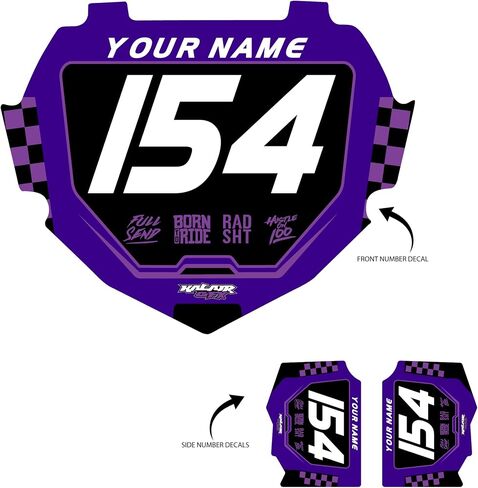 Custom BMX Box شارات لوحة رقمين - تخصيص رسومات السباق الخاصة بك مع اسمك ورقمك ، والتصميمات المتميزة متعددة الألوان ، ومربع اللوحات ، والأحجام المبتدئين والكبار. in Saudi Arabia