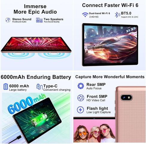 Tablet 2024 11 بوصة قرص Android 14 أقراص مع سعة تخزين كبيرة 128 جيجابايت + 20 جيجابايت ، أوكترا) 2.0 جيجا هرتز ، و 8000 مللي أمبير في الساعة ، و 18 واط شحن سريع ، و wifi 5g ، ونظام تحديد المواقع العالمي (GPS) ، وكاميرا 5 + 13 ميجابكسل ، وكاميرا عريضة L1 ، in Kuwait