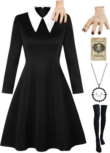 Adult Halloween Costume Women with Big Thing Hand Classic Black Dress Gothic Family Party in Kuwait