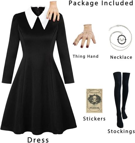 Adult Halloween Costume Women with Big Thing Hand Classic Black Dress Gothic Family Party in Kuwait