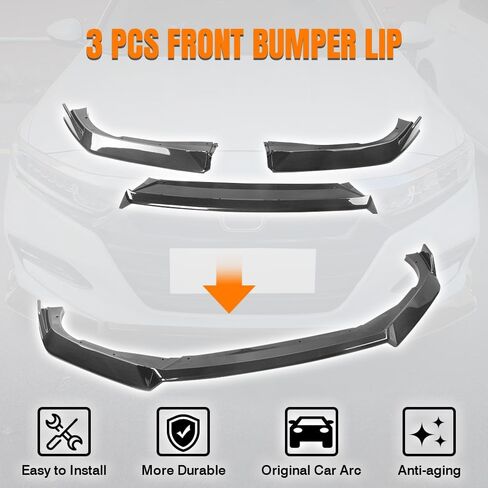 Front Bumper Lip Spoiler Compatible with 2018-2021 Honda Accord 10th Gen Sport, PP Black with Carbon Fiber Print Add-on Front Splitter Air Dam Chin Protector, 3 Pieces in Saudi Arabia