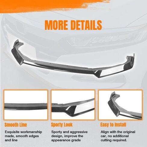 Front Bumper Lip Spoiler Compatible with 2018-2021 Honda Accord 10th Gen Sport, PP Black with Carbon Fiber Print Add-on Front Splitter Air Dam Chin Protector, 3 Pieces in Saudi Arabia