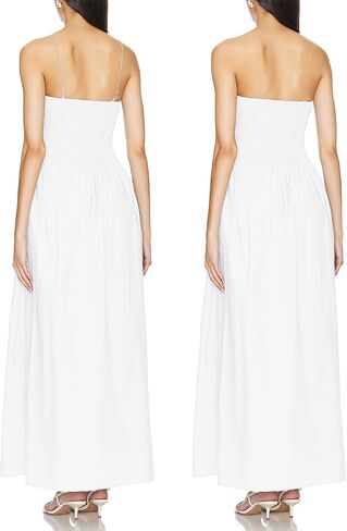 Aigeman Women Detachable Strap Dress Strapless Smocked Bodice Maxi Dress Pockets Long Swing Flowy Beach Sundress 373 in Saudi Arabia