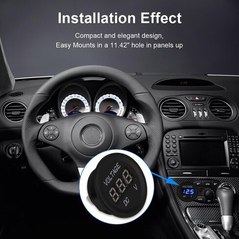 DC 12V LED Digital Display Voltmeter Waterproof for Boat Marine Vehicle Motorcycle Truck ATV UTV Car Camper Caravan Blue/Red/Green Digital Round Panel (Blue) in Kuwait