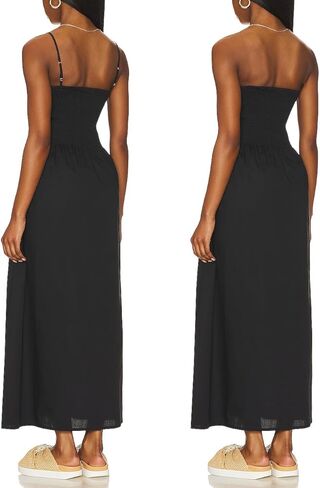 Aigeman Women Detachable Strap Dress Strapless Smocked Bodice Maxi Dress Pockets Long Swing Flowy Beach Sundress 373 in Kuwait