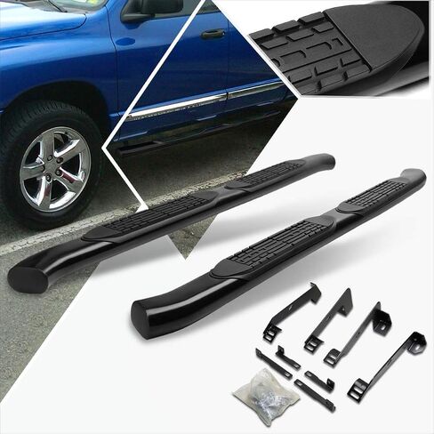 (2Pcs) 4 Inch Black Oval Curved Nerf Step Bars Side Steps Compatible with Dodge Ram Crew Cab 02-09 in Saudi Arabia