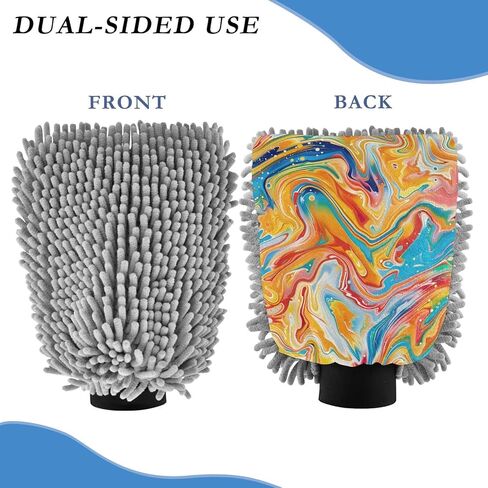Absorbent Microfiber Car Wash Drying Mitts, 2 Pack, Scratch-Free & Lint-Free, Rich Foam, Highly Absorbent, Double Sided, Wash Mitt Perfect for Car Washing, M, Marble (5) in Saudi Arabia