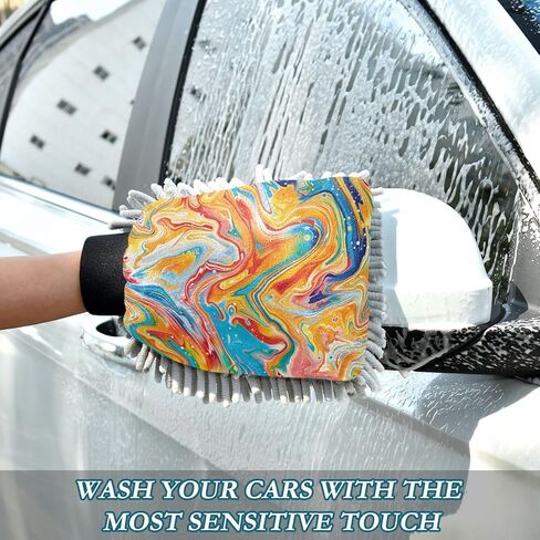 Absorbent Microfiber Car Wash Drying Mitts, 2 Pack, Scratch-Free & Lint-Free, Rich Foam, Highly Absorbent, Double Sided, Wash Mitt Perfect for Car Washing, M, Marble (5) in Saudi Arabia