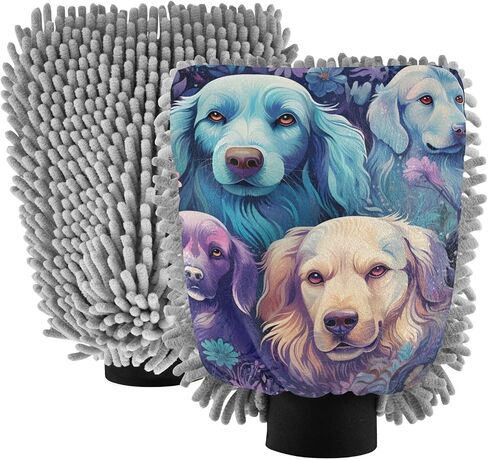 Absorbent Microfiber Car Wash Drying Mitts, 2 Pack, Scratch-Free & Lint-Free, Rich Foam, Highly Absorbent, Double Sided, Wash Mitt Perfect for Car Washing, L, Cute Dog (4) in Saudi Arabia