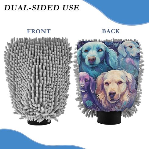 Absorbent Microfiber Car Wash Drying Mitts, 2 Pack, Scratch-Free & Lint-Free, Rich Foam, Highly Absorbent, Double Sided, Wash Mitt Perfect for Car Washing, L, Cute Dog (4) in Saudi Arabia