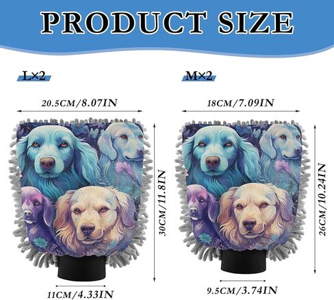 Absorbent Microfiber Car Wash Drying Mitts, 2 Pack, Scratch-Free & Lint-Free, Rich Foam, Highly Absorbent, Double Sided, Wash Mitt Perfect for Car Washing, L, Cute Dog (4) in Saudi Arabia