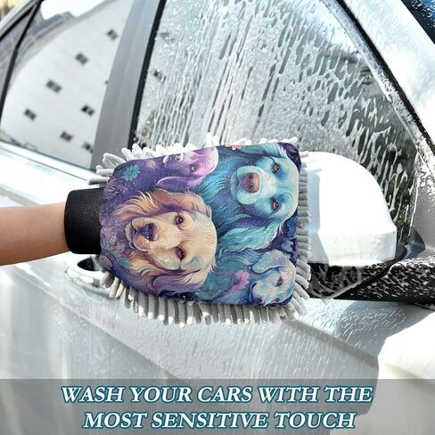 Absorbent Microfiber Car Wash Drying Mitts, 2 Pack, Scratch-Free & Lint-Free, Rich Foam, Highly Absorbent, Double Sided, Wash Mitt Perfect for Car Washing, L, Cute Dog (4) in Saudi Arabia