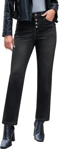 luvamia Straight Leg Jeans for Women High Waisted Trendy Button Fly Trouser Jeans Stretchy Denim Pants with Pockets in Saudi Arabia