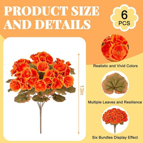 Artificial Geranium Flowers for Outdoors Decoration, Fake Silk Geraniums Flower UV Resistant Look Real Faux Plants for Spring Garden Porch Planter Patio Balcony Yard Table Centerpieces Decor in Saudi Arabia