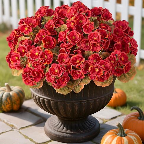 Artificial Geranium Flowers for Outdoors Decoration, Fake Silk Geraniums Flower UV Resistant Look Real Faux Plants for Spring Garden Porch Planter Patio Balcony Yard Table Centerpieces Decor in Saudi Arabia