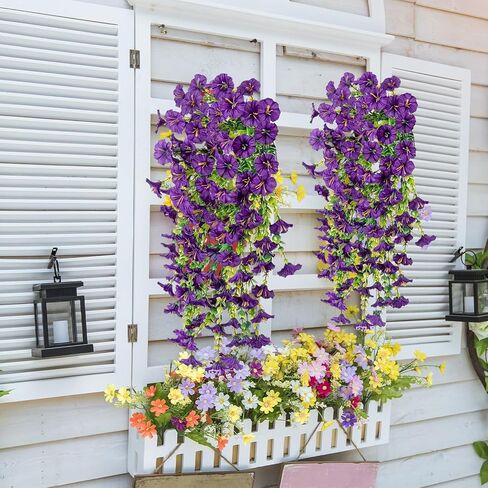 4pcs معلقة مجد الصباح المجد UV مقاومة للزهور في الهواء الطلق ، 75 سم زهور فو الطويلة للمزارعين ، حديقة النباتات ، الزفاف ، الفناء ، ديكور المنزل ، الشرفة ، الفناء (الأحمر الأرجواني ، 2 باقات/4pcs) in Kuwait