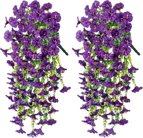 4pcs معلقة مجد الصباح المجد UV مقاومة للزهور في الهواء الطلق ، 75 سم زهور فو الطويلة للمزارعين ، حديقة النباتات ، الزفاف ، الفناء ، ديكور المنزل ، الشرفة ، الفناء (الأحمر الأرجواني ، 2 باقات/4pcs) in Kuwait