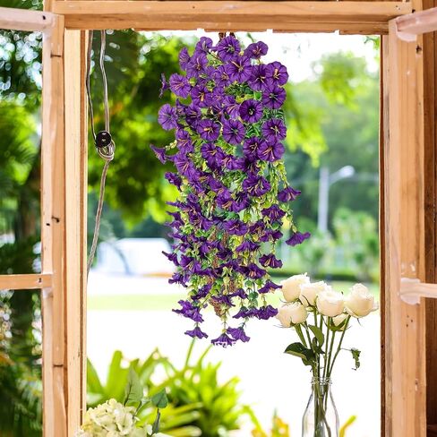 4pcs معلقة مجد الصباح المجد UV مقاومة للزهور في الهواء الطلق ، 75 سم زهور فو الطويلة للمزارعين ، حديقة النباتات ، الزفاف ، الفناء ، ديكور المنزل ، الشرفة ، الفناء (الأحمر الأرجواني ، 2 باقات/4pcs) in Kuwait