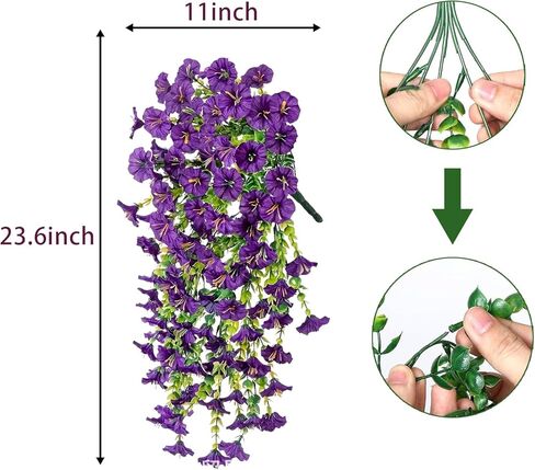 4pcs معلقة مجد الصباح المجد UV مقاومة للزهور في الهواء الطلق ، 75 سم زهور فو الطويلة للمزارعين ، حديقة النباتات ، الزفاف ، الفناء ، ديكور المنزل ، الشرفة ، الفناء (الأحمر الأرجواني ، 2 باقات/4pcs) in Kuwait