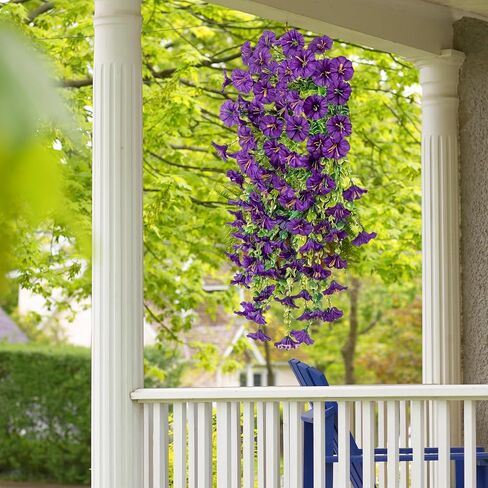 4pcs معلقة مجد الصباح المجد UV مقاومة للزهور في الهواء الطلق ، 75 سم زهور فو الطويلة للمزارعين ، حديقة النباتات ، الزفاف ، الفناء ، ديكور المنزل ، الشرفة ، الفناء (الأحمر الأرجواني ، 2 باقات/4pcs) in Kuwait