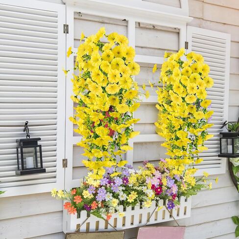 4PCs Hanging Morning Glory UV Resistant Artificial Outdoor Flowers,75CM Long Faux Flowers for Planters, Plants Garden,Wedding,Patio,Home Decor,Porch,Yard(Purple Red,2 Bunches/4Pcs) in Kuwait