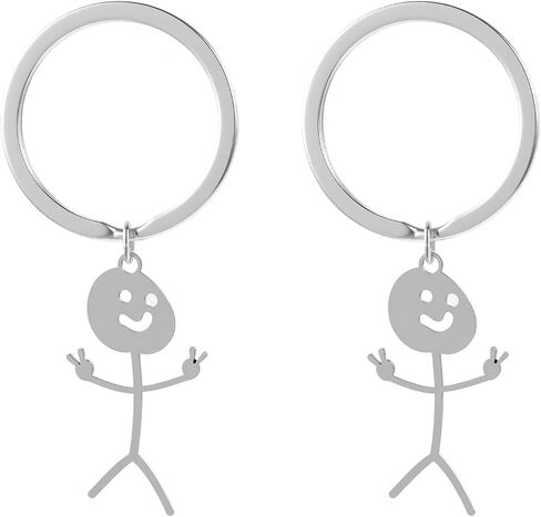 2PCS Funny Keychains for Men Women, Best Friend Keychain, Stainless Steel Matching Keychains, Stick Figure Keyring Personalized Cool Friendship Gifts for Couple Friends Brothers(Silver) in Saudi Arabia