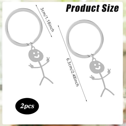 2PCS Funny Keychains for Men Women, Best Friend Keychain, Stainless Steel Matching Keychains, Stick Figure Keyring Personalized Cool Friendship Gifts for Couple Friends Brothers(Silver) in Saudi Arabia