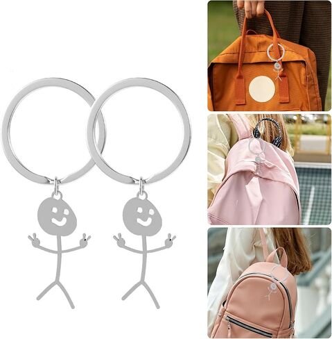 2PCS Funny Keychains for Men Women, Best Friend Keychain, Stainless Steel Matching Keychains, Stick Figure Keyring Personalized Cool Friendship Gifts for Couple Friends Brothers(Silver) in Saudi Arabia