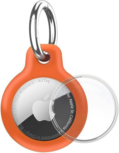 Holder 1-Pack Waterproof TPU Shell Protective Case, Anti-Scratch Airtags Key Chain for Apple Air Tags with All Metal Keychain Key Ring Clip (Orange) in Saudi Arabia