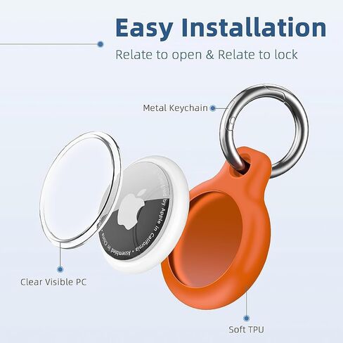 Holder 1-Pack Waterproof TPU Shell Protective Case, Anti-Scratch Airtags Key Chain for Apple Air Tags with All Metal Keychain Key Ring Clip (Orange) in Saudi Arabia