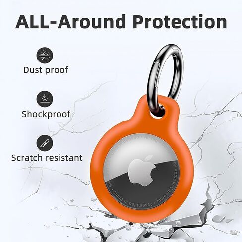 Holder 1-Pack Waterproof TPU Shell Protective Case, Anti-Scratch Airtags Key Chain for Apple Air Tags with All Metal Keychain Key Ring Clip (Orange) in Saudi Arabia
