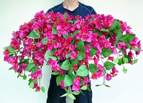 Pack of 16 Artificial Bougainvillea Silk Flower Stems Hanging Flower Vines for Wedding & Home Decoration, Flower Garland, Wreath and Garden DIY Decor - 30.5 inch (Violet Mix) in Saudi Arabia