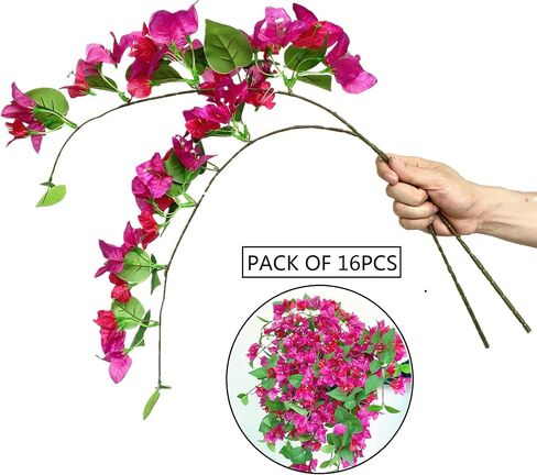 Pack of 16 Artificial Bougainvillea Silk Flower Stems Hanging Flower Vines for Wedding & Home Decoration, Flower Garland, Wreath and Garden DIY Decor - 30.5 inch (Violet Mix) in Saudi Arabia