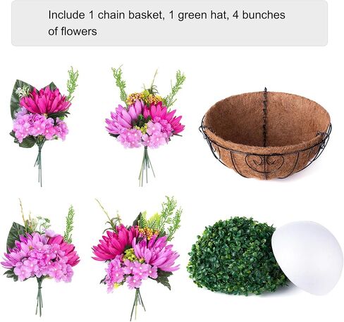 Artificial Hanging Flowers with Basket Fake Summer Lavender for Outdoor Decor, 12 Bundles Faux Purple Outside Decoration Realistic UV Resistant Plants for Porch Balcony Patio Garden Yard in Kuwait