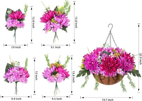 Artificial Hanging Flowers with Basket Fake Summer Lavender for Outdoor Decor, 12 Bundles Faux Purple Outside Decoration Realistic UV Resistant Plants for Porch Balcony Patio Garden Yard in Kuwait