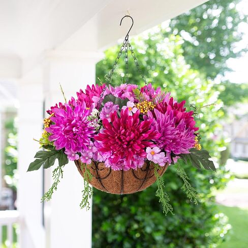 Artificial Hanging Flowers with Basket Fake Summer Lavender for Outdoor Decor, 12 Bundles Faux Purple Outside Decoration Realistic UV Resistant Plants for Porch Balcony Patio Garden Yard in Kuwait