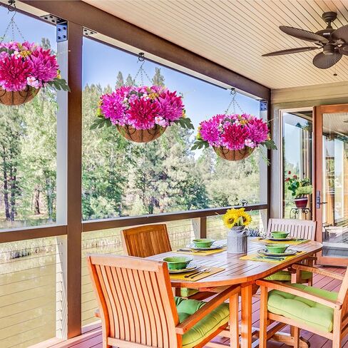 Artificial Hanging Flowers with Basket Fake Summer Lavender for Outdoor Decor, 12 Bundles Faux Purple Outside Decoration Realistic UV Resistant Plants for Porch Balcony Patio Garden Yard in Kuwait