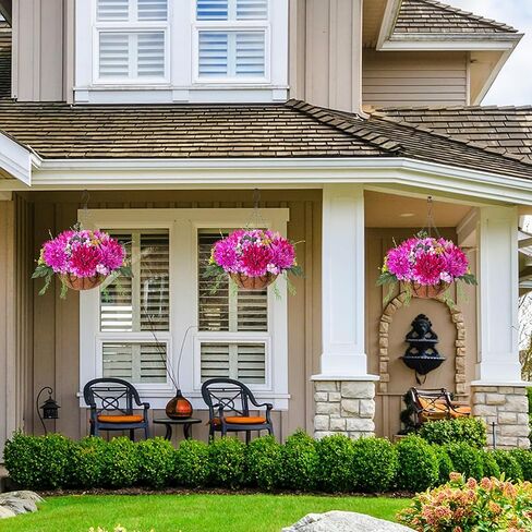 Artificial Hanging Flowers with Basket Fake Summer Lavender for Outdoor Decor, 12 Bundles Faux Purple Outside Decoration Realistic UV Resistant Plants for Porch Balcony Patio Garden Yard in Kuwait