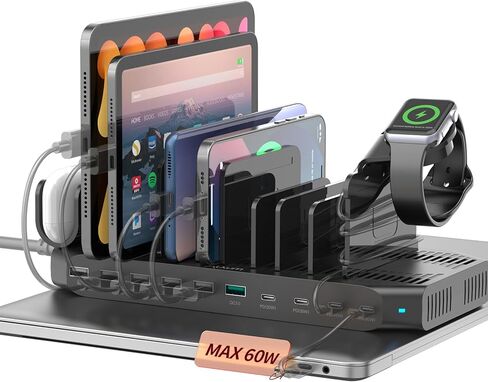 محطة شحن ALXUM 140W USB C -10 محطة شحن سريعة مع QC 3.0 و 4 * USB C PD 60W+45W+30W ، منظم شاحن متعدد الجهاز متوافق مع الكمبيوتر المحمول ، iPad ، الكمبيوتر اللوحي ، والهاتف الخلوي والمزيد in Kuwait