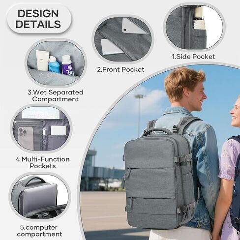 Vacuum Travel Backpack with Pump, Flight Approved Vacpack Backpacks for Women Men, Storage Vacuum Compression Bags with Shoe Compartment/15.6inch Laptop Compartment/USB Port, Grey, Medium in Saudi Arabia