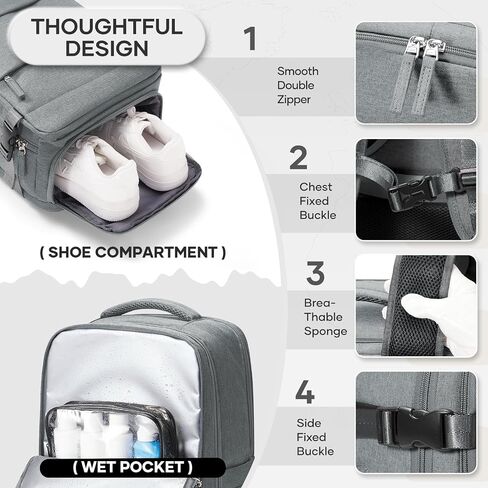 Vacuum Travel Backpack with Pump, Flight Approved Vacpack Backpacks for Women Men, Storage Vacuum Compression Bags with Shoe Compartment/15.6inch Laptop Compartment/USB Port, Grey, Medium in Saudi Arabia