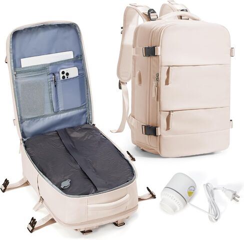 Vacuum Travel Backpack with Pump, Flight Approved Vacpack Backpacks for Women Men, Storage Vacuum Compression Bags with Shoe Compartment/15.6inch Laptop Compartment/USB Port, Grey, Medium in Saudi Arabia