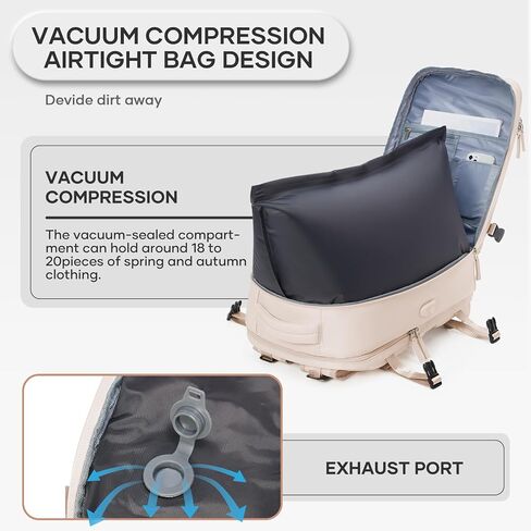 Vacuum Travel Backpack with Pump, Flight Approved Vacpack Backpacks for Women Men, Storage Vacuum Compression Bags with Shoe Compartment/15.6inch Laptop Compartment/USB Port, Grey, Medium in Saudi Arabia