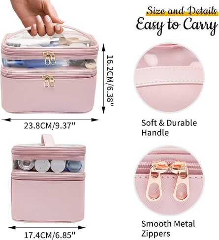 Makeup Bag,Leather Double Layer Large Makeups Organizer Bag,Travel Accessories Dorm Room Essentials Toiletry Bag for Women,Travel Essentials Cosmetic Bag Makeup Case,Mothers Day Gifts Graduation Gifts in Saudi Arabia