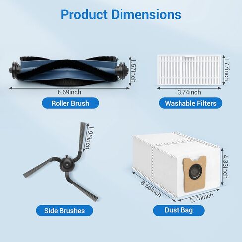 ملحقات قطع الغيار لسلسلة Eufy L60 Series Eufy L50 Series Robot Vacuums Accessories، 2 فرشاة دوارة، 8 مرشحات HEPA ومرشحات رغوة، 8 فرش جانبية، 1 مفك براغي، 1 أداة تنظيف in Kuwait