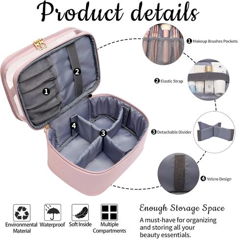 Makeup Bag,Leather Double Layer Large Makeups Organizer Bag,Travel Accessories Dorm Room Essentials Toiletry Bag for Women,Travel Essentials Cosmetic Bag Makeup Case,Mothers Day Gifts Graduation Gifts in Saudi Arabia