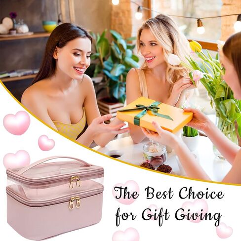 Makeup Bag,Leather Double Layer Large Makeups Organizer Bag,Travel Accessories Dorm Room Essentials Toiletry Bag for Women,Travel Essentials Cosmetic Bag Makeup Case,Mothers Day Gifts Graduation Gifts in Saudi Arabia