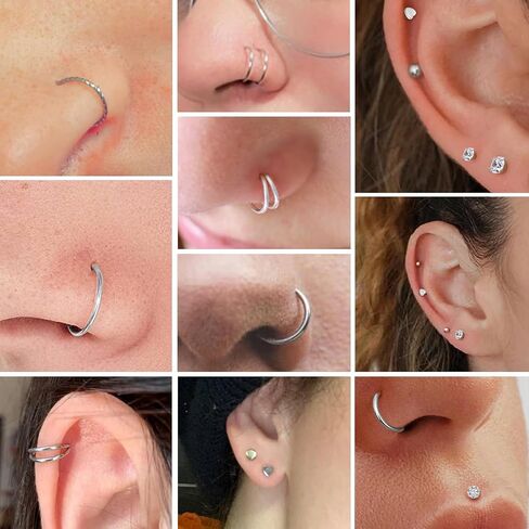 16PCS Nose Ring Studs 20G Nose Ring Hoop, L Shaped 14K Gold Plated 316L Surgical Steel Hypoallergenic Studs Set Clicker Hinged Ball CZ Piercing Jewelry for Women Men in Saudi Arabia
