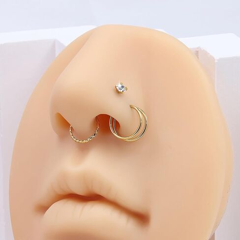16pcs أنف رنين الأزرار 20g طرقة الأنف ، L على شكل 14 ألف الذهب مطلي 316L Surgical Steel Studs Hypoallergenic مجموعة الفرس مفصل الكرة تشيكتيل فردج المجوهرات للنساء الرجال in Kuwait